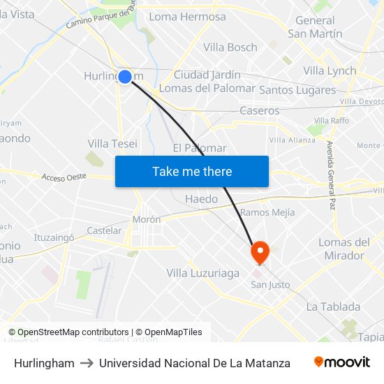 Hurlingham to Universidad Nacional De La Matanza map