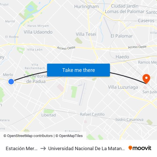 Estación Merlo to Universidad Nacional De La Matanza map