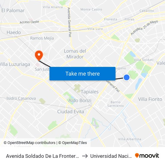 Avenida Soldado De La Frontera Y Conrado Villegas (145 - 185) to Universidad Nacional De La Matanza map