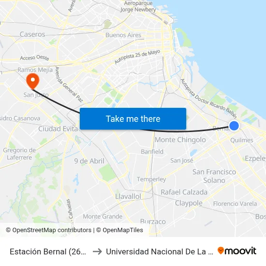 Estación Bernal (263 - 324) to Universidad Nacional De La Matanza map