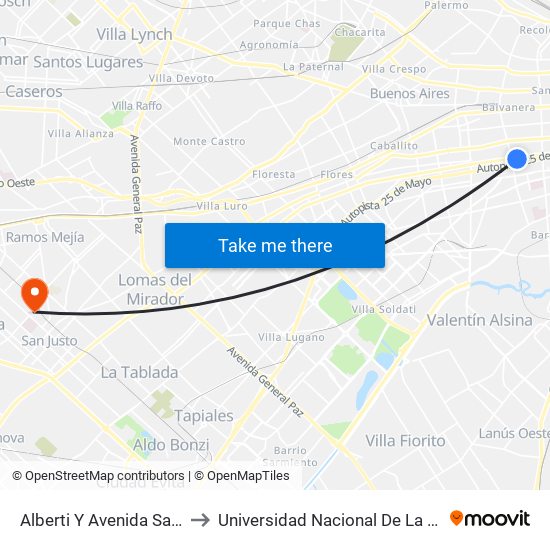 Alberti Y Avenida San Juan to Universidad Nacional De La Matanza map