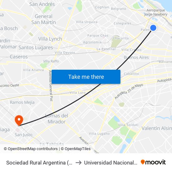 Sociedad Rural Argentina (Buenos Aires Bus) to Universidad Nacional De La Matanza map