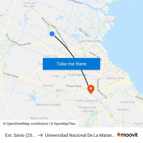 Est. Savio (203) to Universidad Nacional De La Matanza map