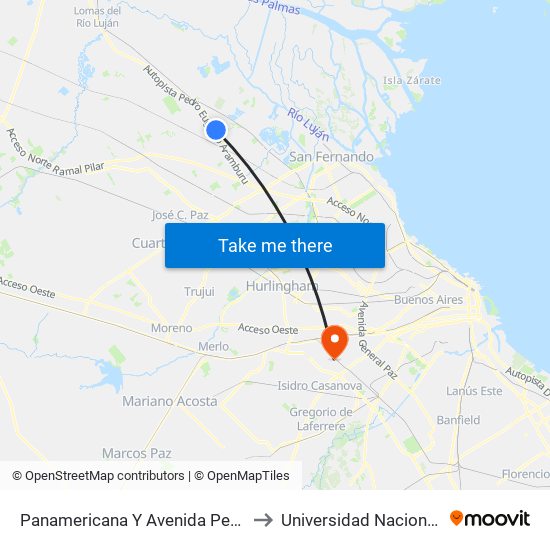 Panamericana Y Avenida Perón (Curvón Benavidez) to Universidad Nacional De La Matanza map