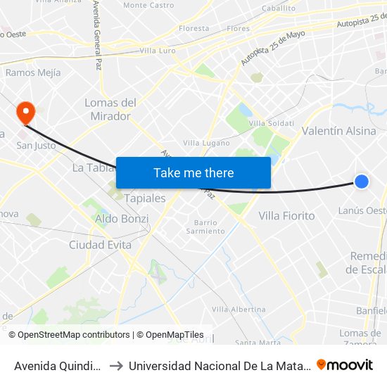 Avenida Quindimil to Universidad Nacional De La Matanza map