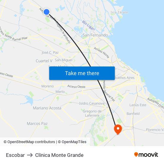 Escobar to Clínica Monte Grande map