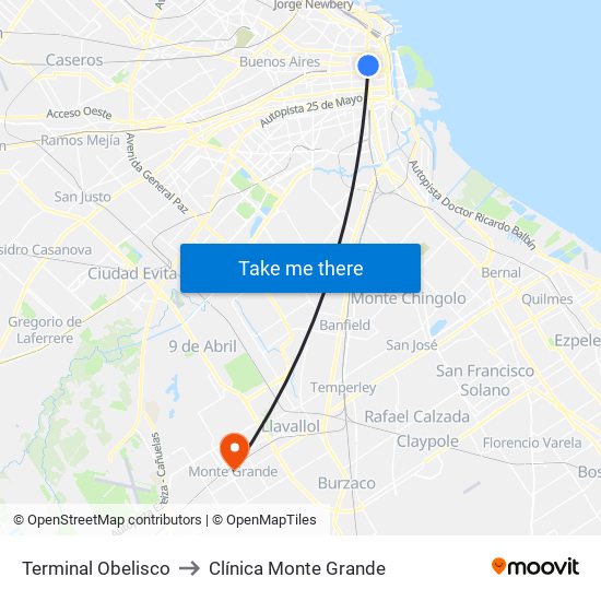 Terminal Obelisco to Clínica Monte Grande map