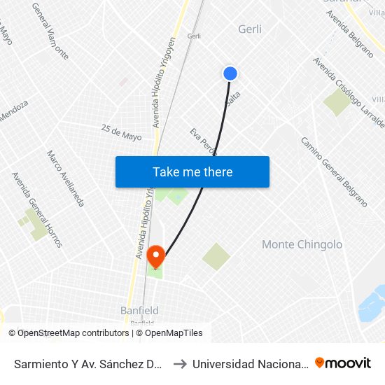 Sarmiento Y Av. Sánchez De Bustamante to Universidad Nacional De Lanús map