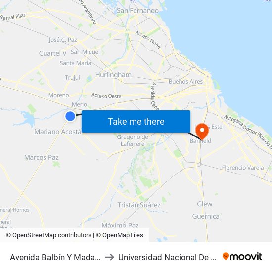 Avenida Balbín Y Madariaga to Universidad Nacional De Lanús map