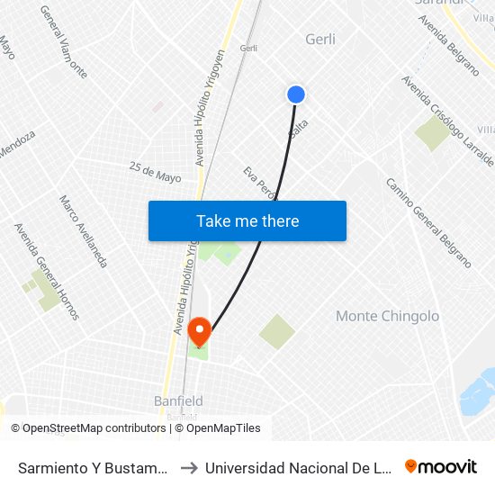 Sarmiento Y Bustamante to Universidad Nacional De Lanús map