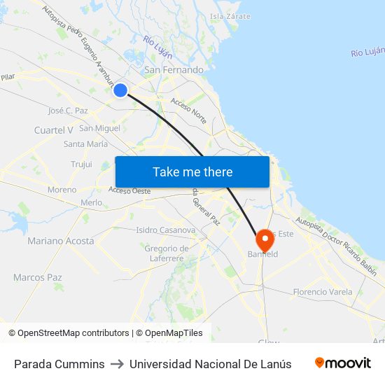 Parada Cummins to Universidad Nacional De Lanús map
