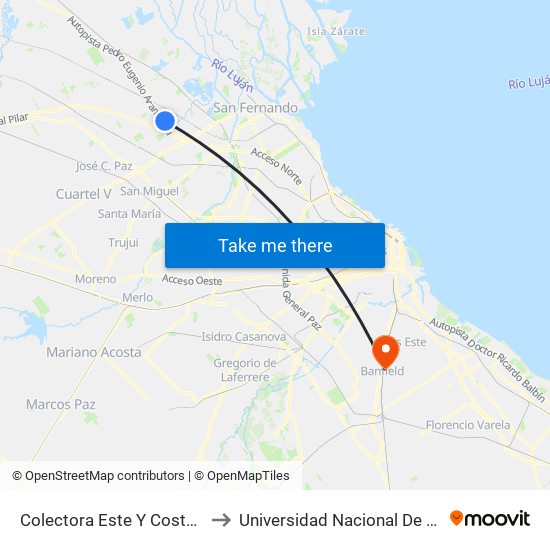 Colectora Este Y Costa Rica to Universidad Nacional De Lanús map