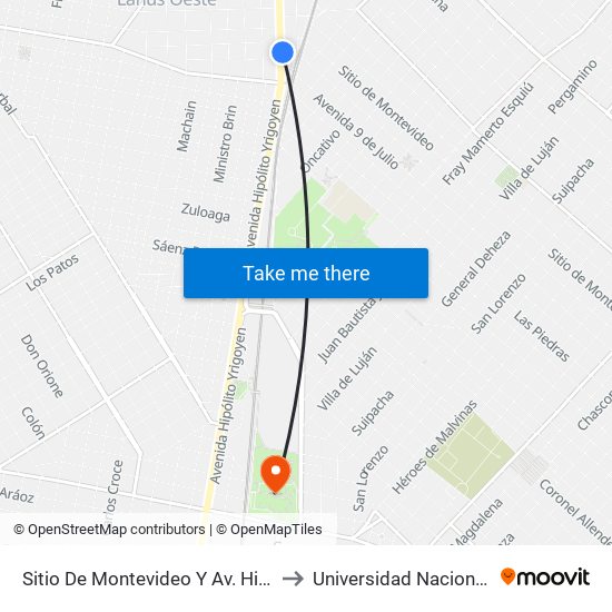 Sitio De Montevideo Y Av. Hipolito Yrigoyen to Universidad Nacional De Lanús map