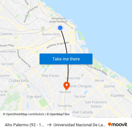 Alto Palermo (92 - 128) to Universidad Nacional De Lanús map