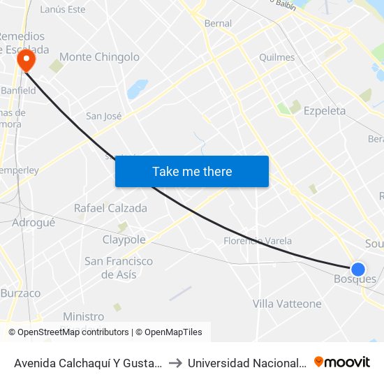 Avenida Calchaquí Y Gustavo Bécquer to Universidad Nacional De Lanús map