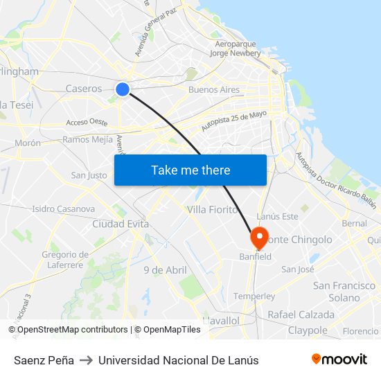 Saenz Peña to Universidad Nacional De Lanús map