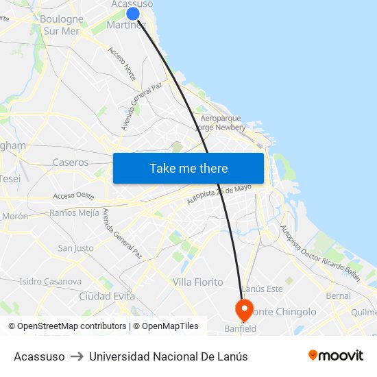 Acassuso to Universidad Nacional De Lanús map