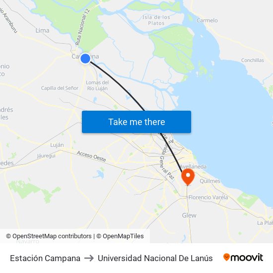 Estación Campana to Universidad Nacional De Lanús map