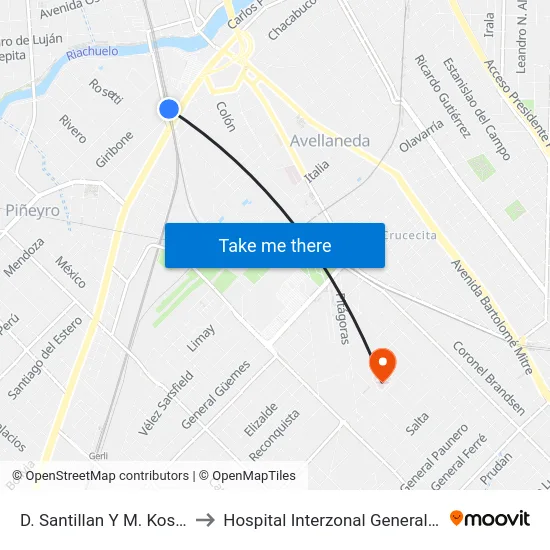D. Santillan Y M. Kosteki (Ex. Avellaneda) to Hospital Interzonal General Agudos Presidente Perón map