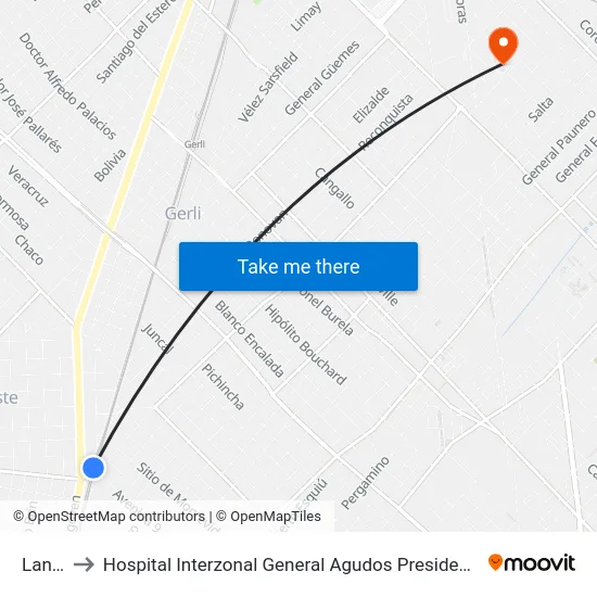 Lanús to Hospital Interzonal General Agudos Presidente Perón map