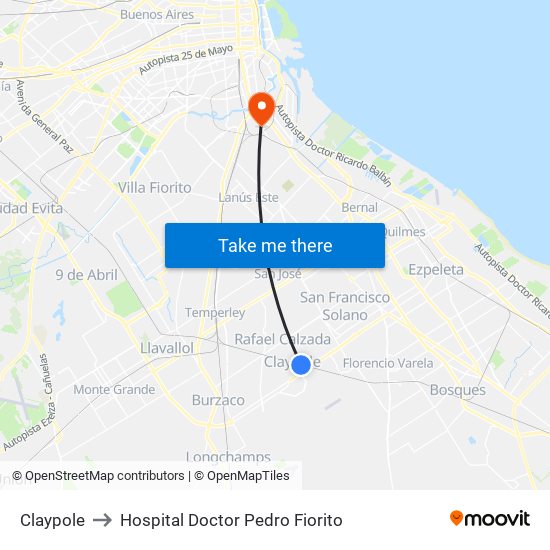Claypole to Hospital Doctor Pedro Fiorito map