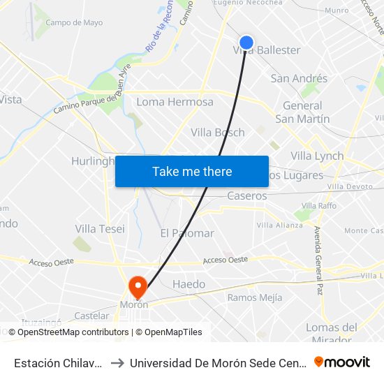 Estación Chilavert to Universidad De Morón Sede Central map