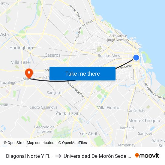 Diagonal Norte Y Florida to Universidad De Morón Sede Central map