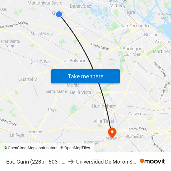 Est. Garín (228b - 503 - 505 - 506) to Universidad De Morón Sede Central map