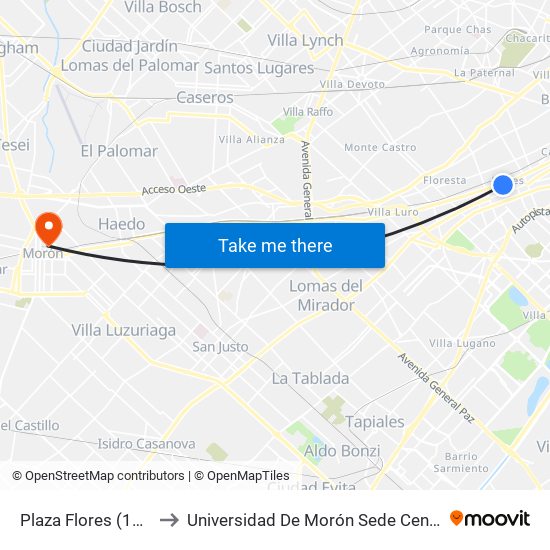 Plaza Flores (132) to Universidad De Morón Sede Central map
