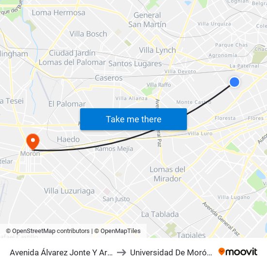 Avenida Álvarez Jonte Y Artigas (109 - 135) to Universidad De Morón Sede Central map