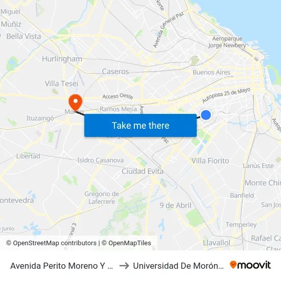 Avenida Perito Moreno Y Avenida Varela to Universidad De Morón Sede Central map