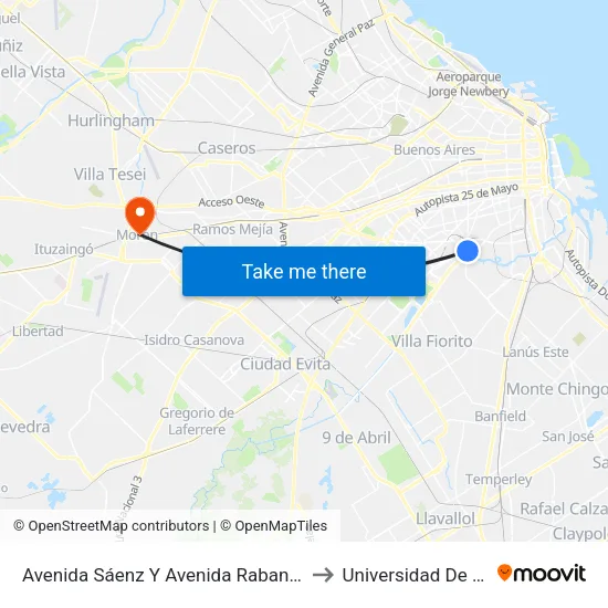 Avenida Sáenz Y Avenida Rabanal (42 - 44 - 46 - 70 - 177 - 178 - 188) to Universidad De Morón Sede Central map