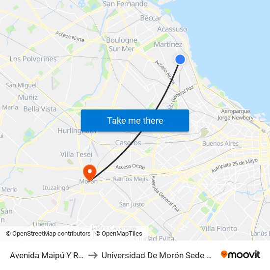 Avenida Maipú Y Roma to Universidad De Morón Sede Central map