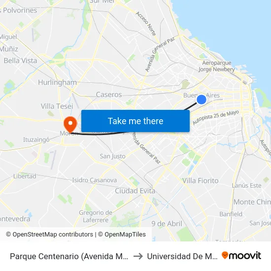 Parque Centenario (Avenida Marechal Y Avenida Díaz Vélez) to Universidad De Morón Sede Central map