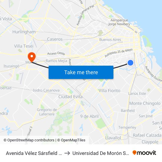 Avenida Vélez Sársfield Y Alvarado to Universidad De Morón Sede Central map
