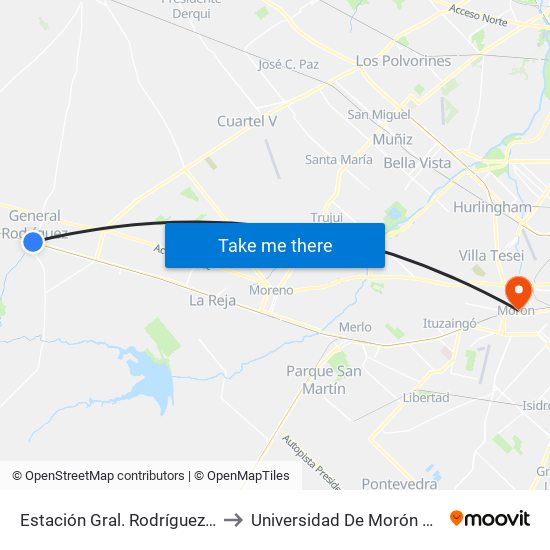 Estación Gral. Rodríguez (276 - 365) to Universidad De Morón Sede Central map