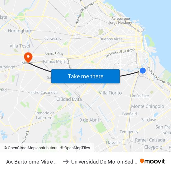 Av. Bartolomé Mitre Y French to Universidad De Morón Sede Central map