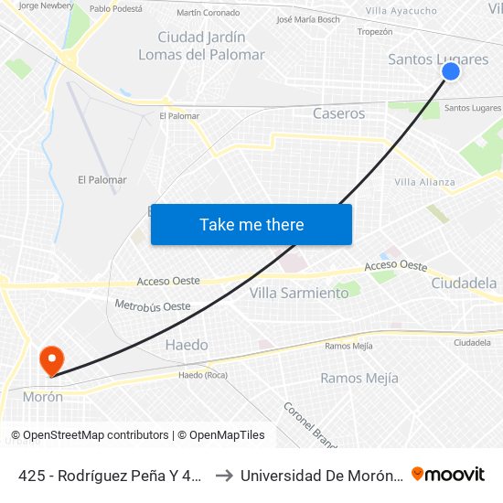 425 - Rodríguez Peña Y 436 - Av. La Plata to Universidad De Morón Sede Central map