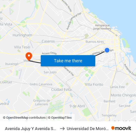 Avenida Jujuy Y Avenida San Juan (62 - 118) to Universidad De Morón Sede Central map