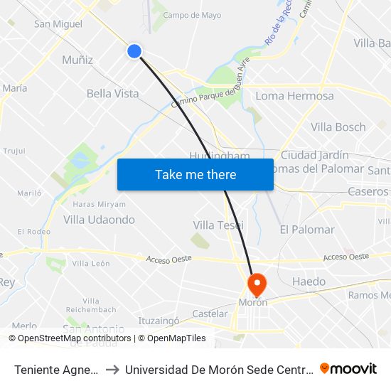 Teniente Agneta to Universidad De Morón Sede Central map