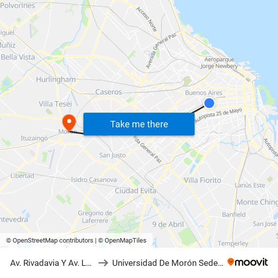 Av. Rivadavia Y Av. La Plata to Universidad De Morón Sede Central map