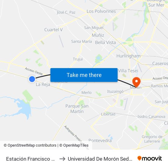 Estación Francisco Álvarez to Universidad De Morón Sede Central map