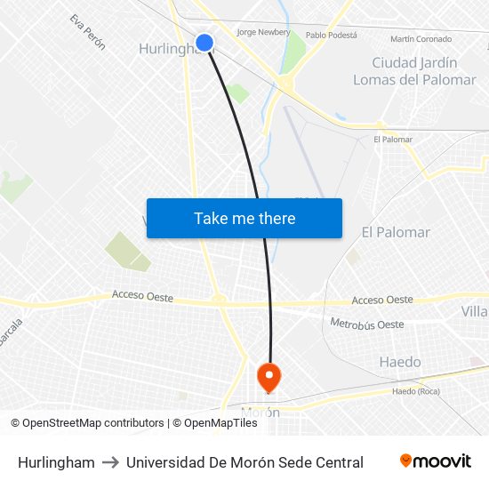 Hurlingham to Universidad De Morón Sede Central map