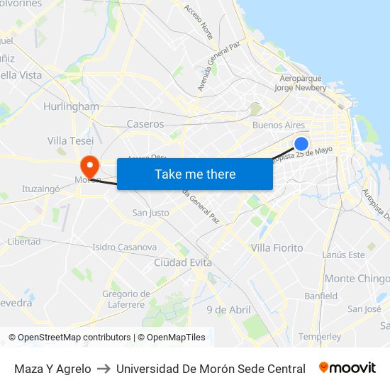 Maza Y Agrelo to Universidad De Morón Sede Central map