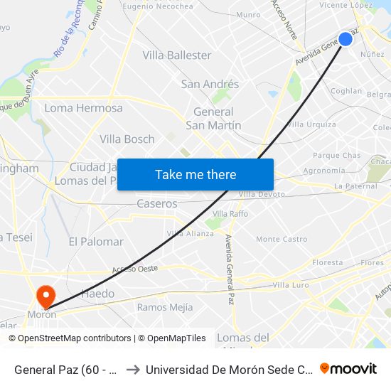 General Paz (60 - 194) to Universidad De Morón Sede Central map