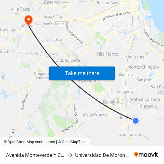 Av. Monteverde Y Apecechea to Universidad De Morón Sede Central map