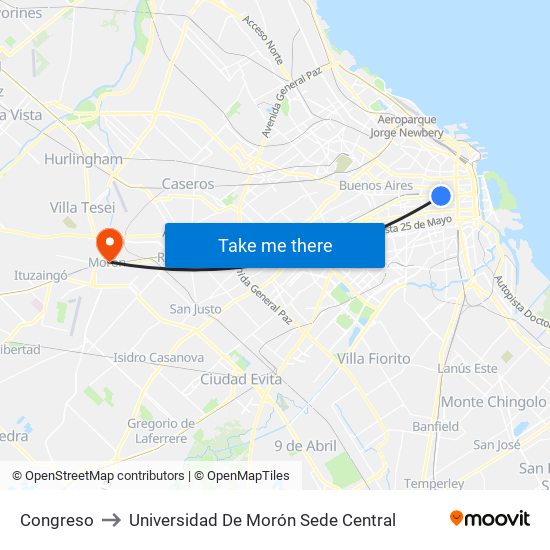 Congreso to Universidad De Morón Sede Central map