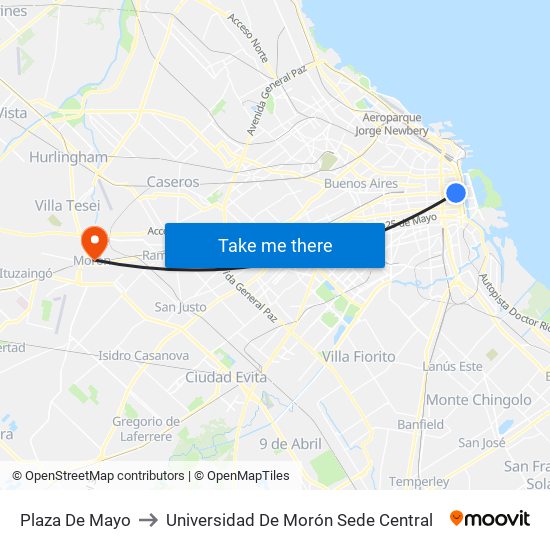 Plaza De Mayo to Universidad De Morón Sede Central map