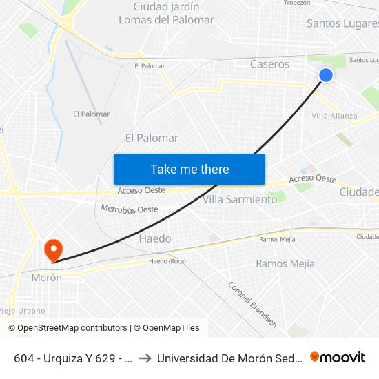 604 - Urquiza Y 629 - México to Universidad De Morón Sede Central map