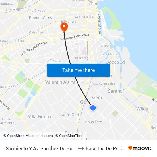 Sarmiento Y Av. Sánchez De Bustamante to Facultad De Psicología map